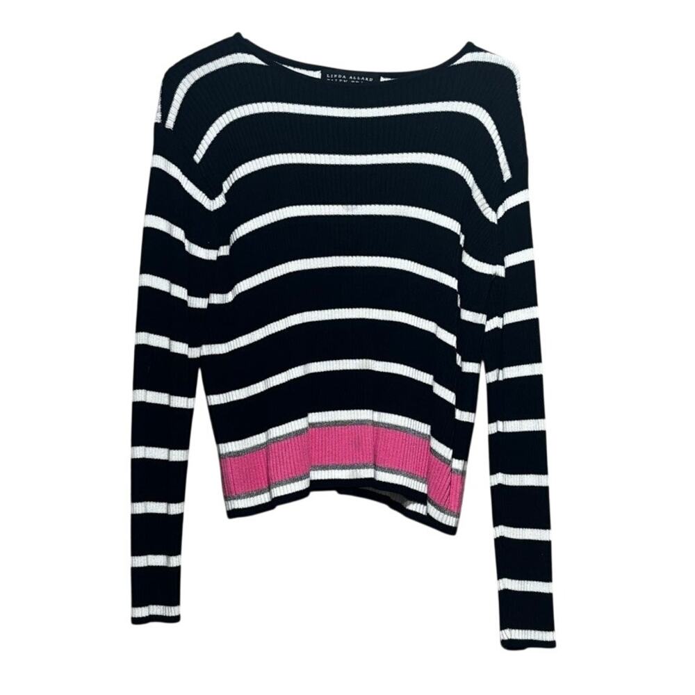 Linda Allard Ellen Tracy Women's Large Black White Striped Knit Sweater